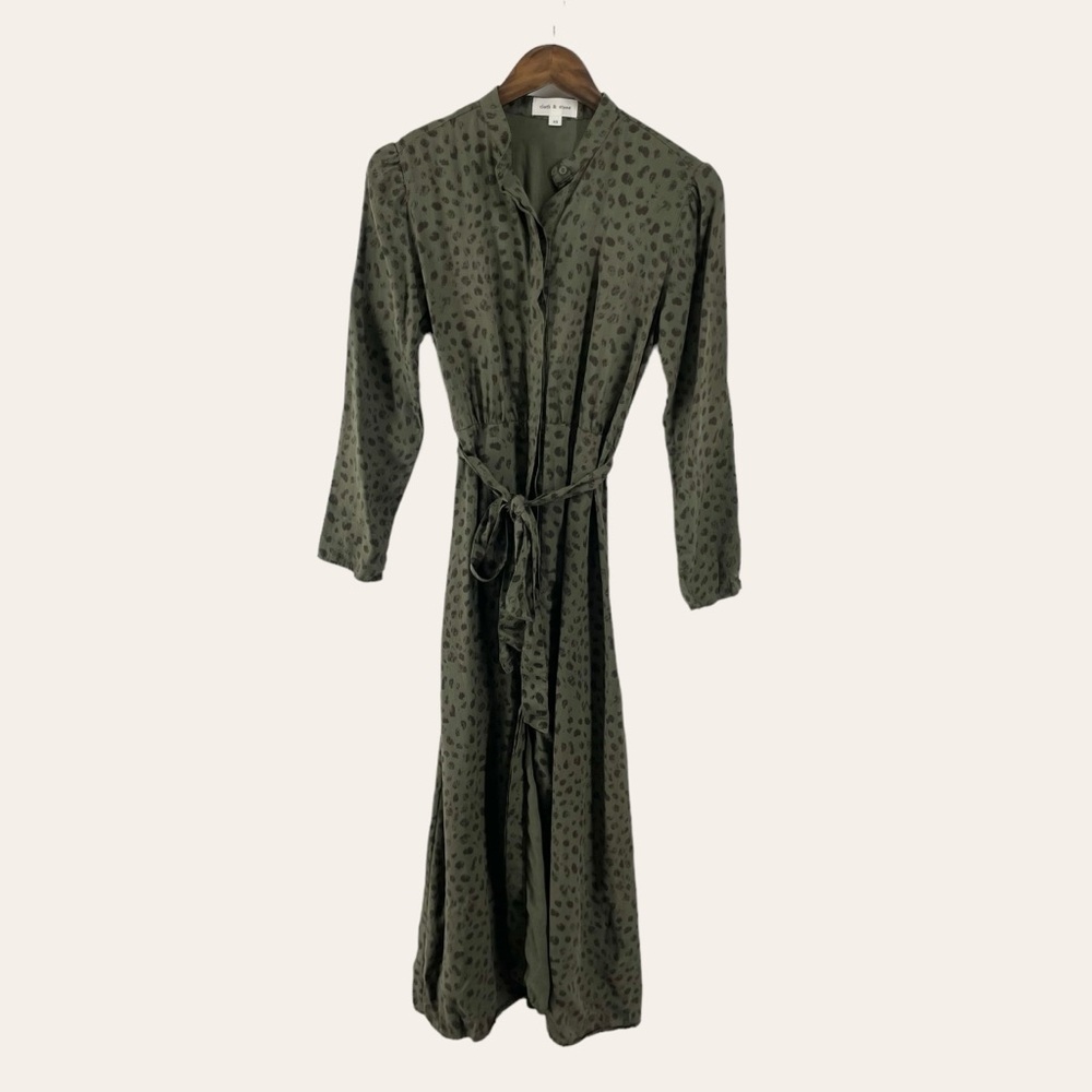 Cloth & Stone Green Cheetah Print Button Up‎ Shirt Dress